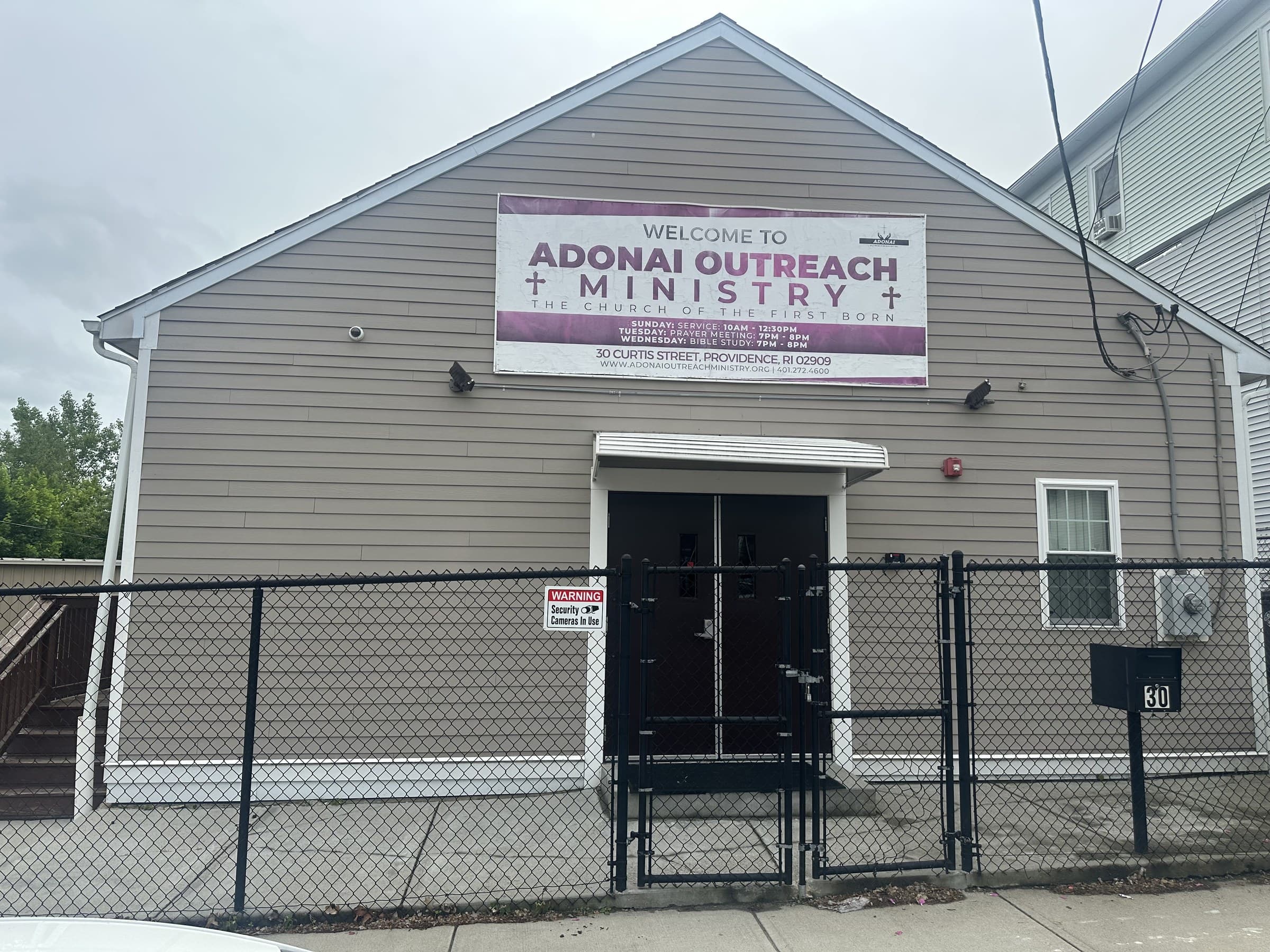 Adonai Outreach Ministry today — the church front on Curtis Street